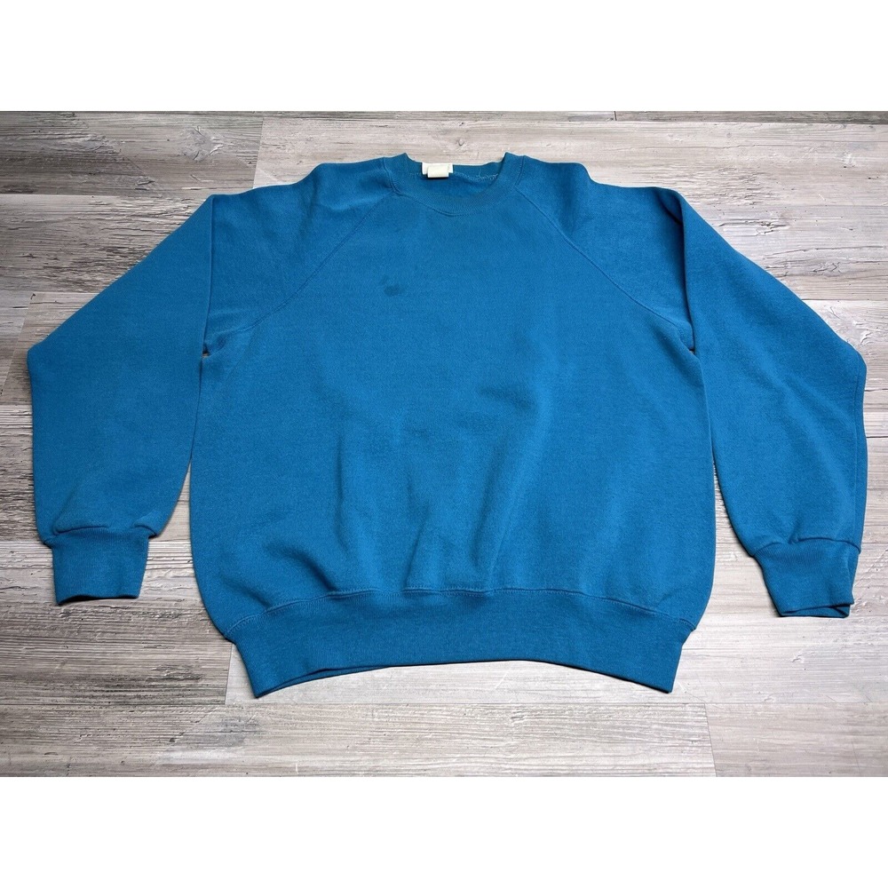 Vintage 90s Blank Teal Crewneck Sweatshirt Lee Large Faded Y2K Stained‎